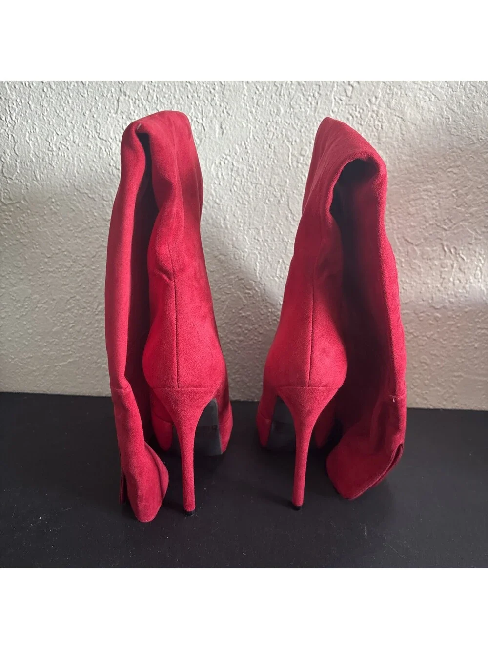 Wild Diva Lounge Red Faux Suede Thigh High Boots High Heels Stiletto Size 6.5